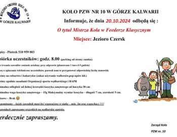 Zawody o tytuł Mistrz Koła  nr 10 w kategorii feeder   w dniu 20.10.2024 r.