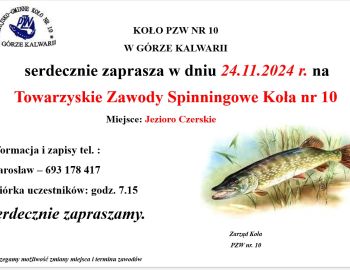 Towarzyskie zawody spinningowe koła nr 10 na jeziorze Czersk 24.11.2024 r.